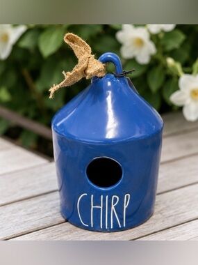 Rae Dunn CHIRP Birdhouse Blue Ceramic Outdoor Garden Decor Spring Gift